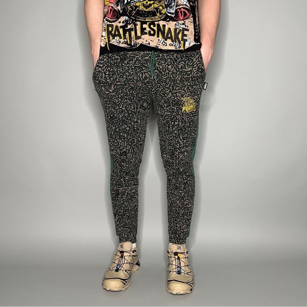 Puma × Vintage Crazy Puma Sweatpants Mr Doodle Green Cotton Joggers Unisex XS​